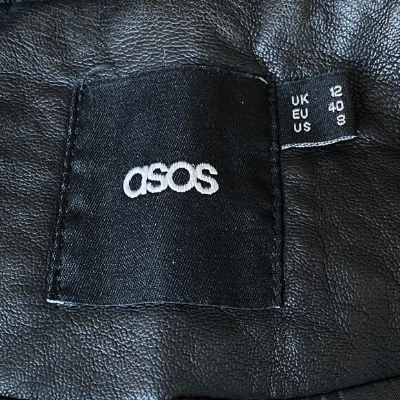 asos Moto Jacket Black Faux Leather Biker Motorcycle Coat Women's Size 8 - Picture 4 of 10